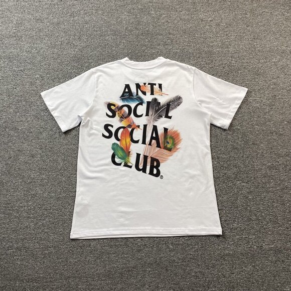 Anti Social Social Club White T Shirt With Colorful Feather Print